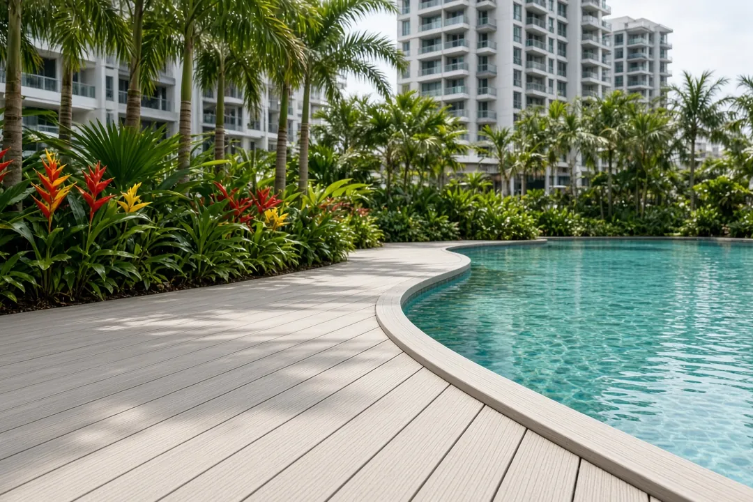 Illustrative pool deck WPC decking idea